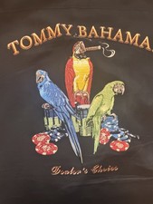 Vintage Tommy Bahama black shirt 100% Silk, L  SS, embroidered “Dealers Choice” 
