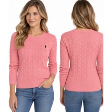 Polo Ralph Lauren Pink Cable Knit 100 Cotton Preppy Sweater Women  s Size Large