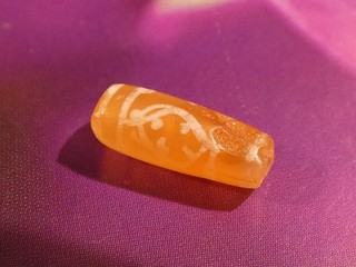 ANCIENT PYU KUSHAN LINE DECORATED 3 COMPLEX EYE TUBE BEAD CARNELIAN AGATE 12.2 5