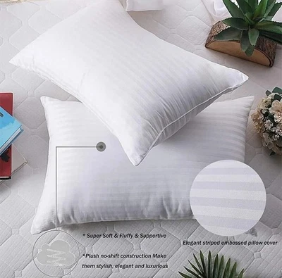 LE11 Hotel Quality Egyptian Stripe Pillows Luxury Soft Hollowfibre Filled - 2/4 Pack