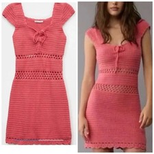 American Eagle Crochet Knit Mini Dress Pink Boho Cottagecore Size XL