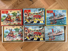 3 Vintage High Spot vintage wooden jigsaws, dogs on motobikes, Ocean Queen ship