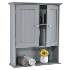 Bathroom Wall Cabinet Medicine Storage Organizer with Adjustable Shelf & 2 Doors