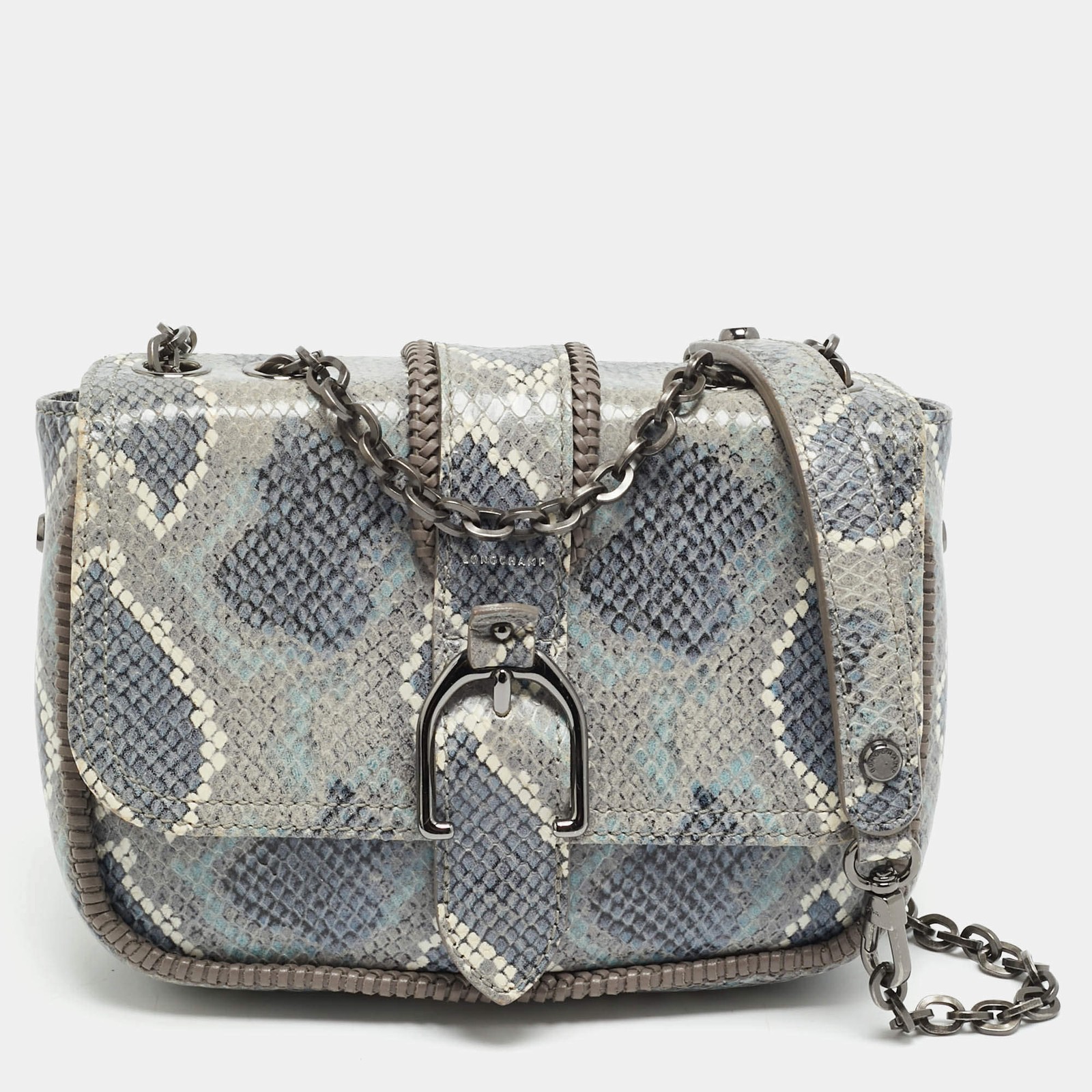 Longchamp Amazone Blue Python Embossed Leather Cr… - image 1