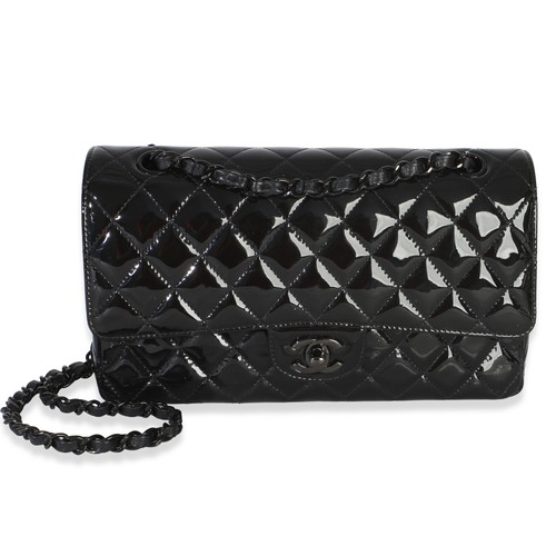 Chanel So Black Quilted Patent Medium Classic Double Flap Bag
