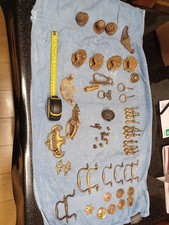 Assortment Of Vintage Brass Door, Drawer Handles And Accessories With Old Hinge