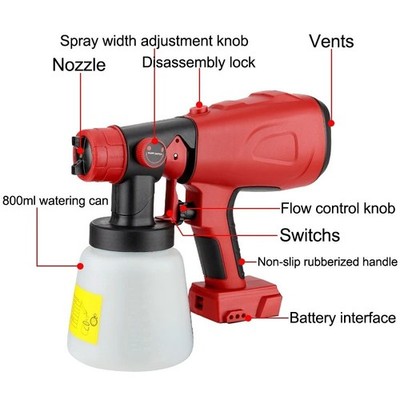 800ML Electric Spray Gun Cordless Paint Sprayer Auto Furniture Steel Coating