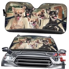 Family Front Window Car Sun Shade Windshield Cover, Funny Driver Chihuahua