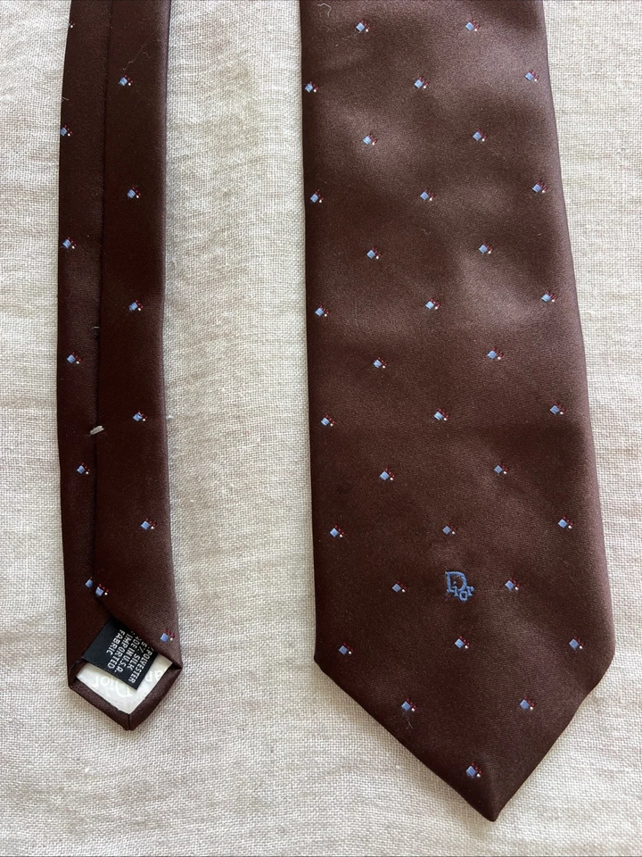 2 corbatas vintage Christian Dior Monsieur para hombre marrón geométricas hechas en EE. UU. Foto 3 de 4