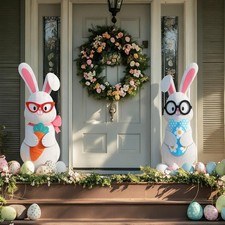 2 Pcs 22" H Easter Couple Bunny Porch Decor Outdoor Large Easter Wooden Bunny...