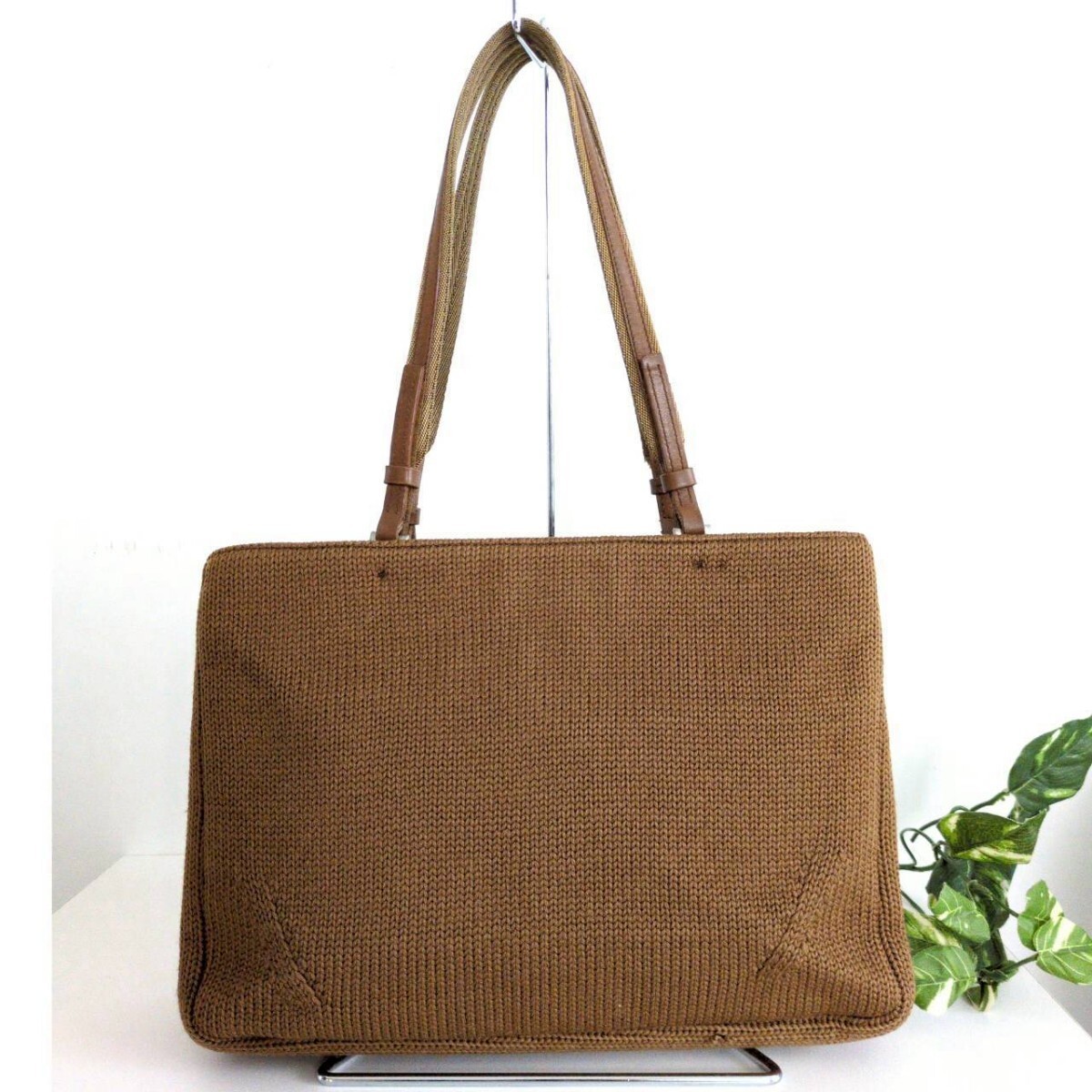 Prada Wool Knit Leather Tote Bag Vintage Excellent Condition Authentic thumbnail 4