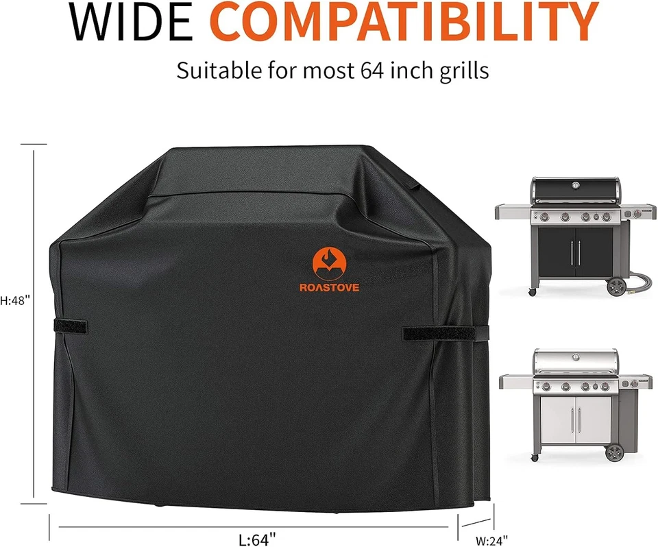 Cubierta para parrilla de barbacoa Roastove, 600D pesada 64 L x 24" W x 48" H, NEGRA Foto 2 de 4