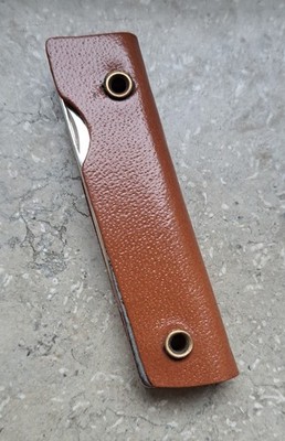Vintage USA Pocket Knife Multi Tool Leather Handle Folding Knife 3 Blade EDC