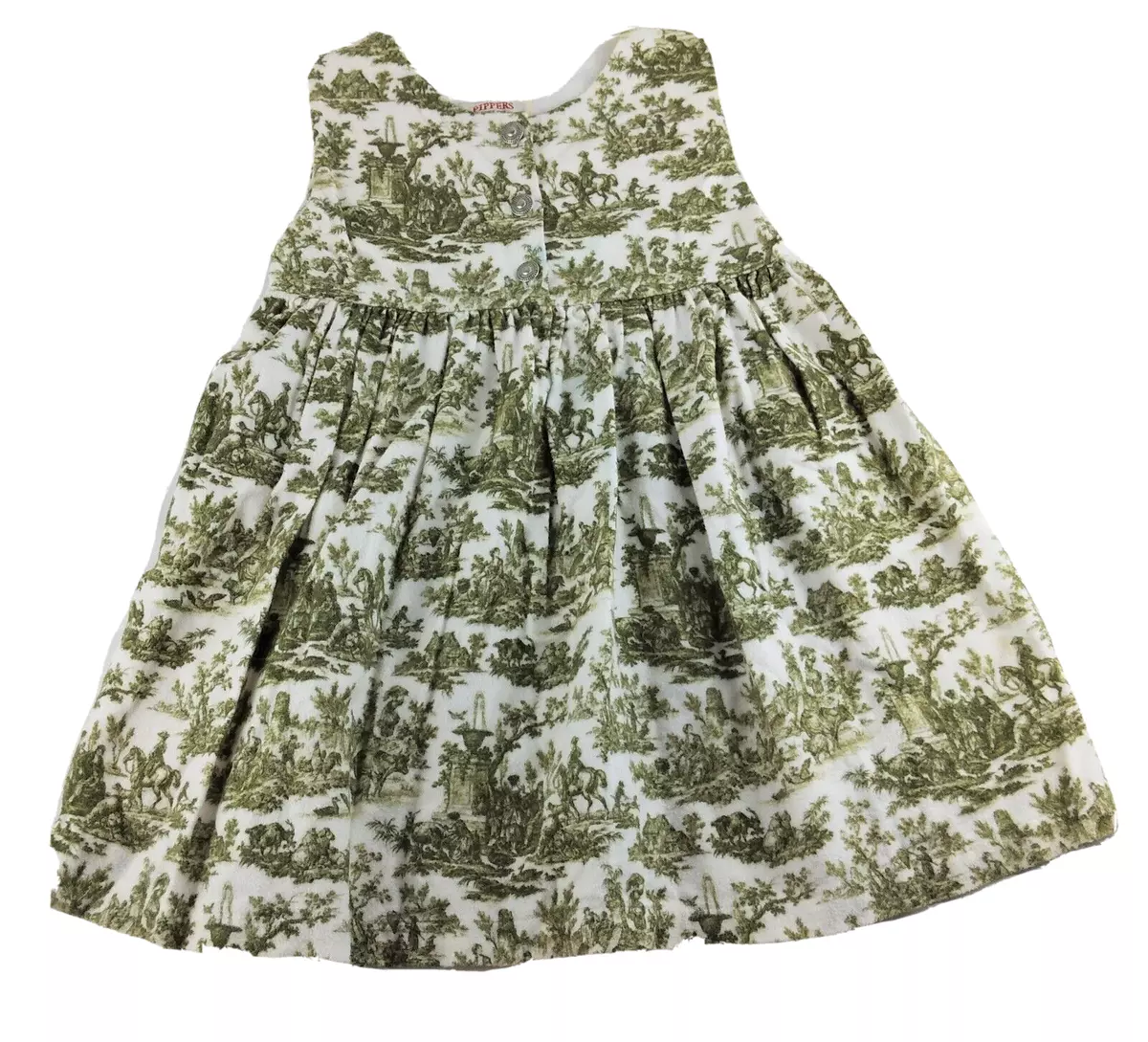Girls PIPPERS ivory olive green toile flannel dress 2 2T long boutique jumper
