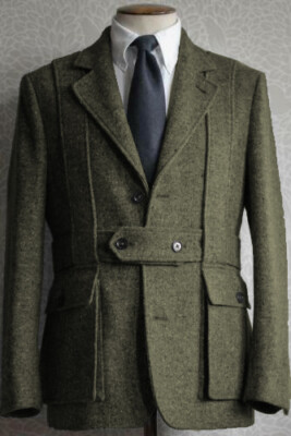 Vintage Men Safari Jacket with Belt Tweed British Style Business Hunting Coat