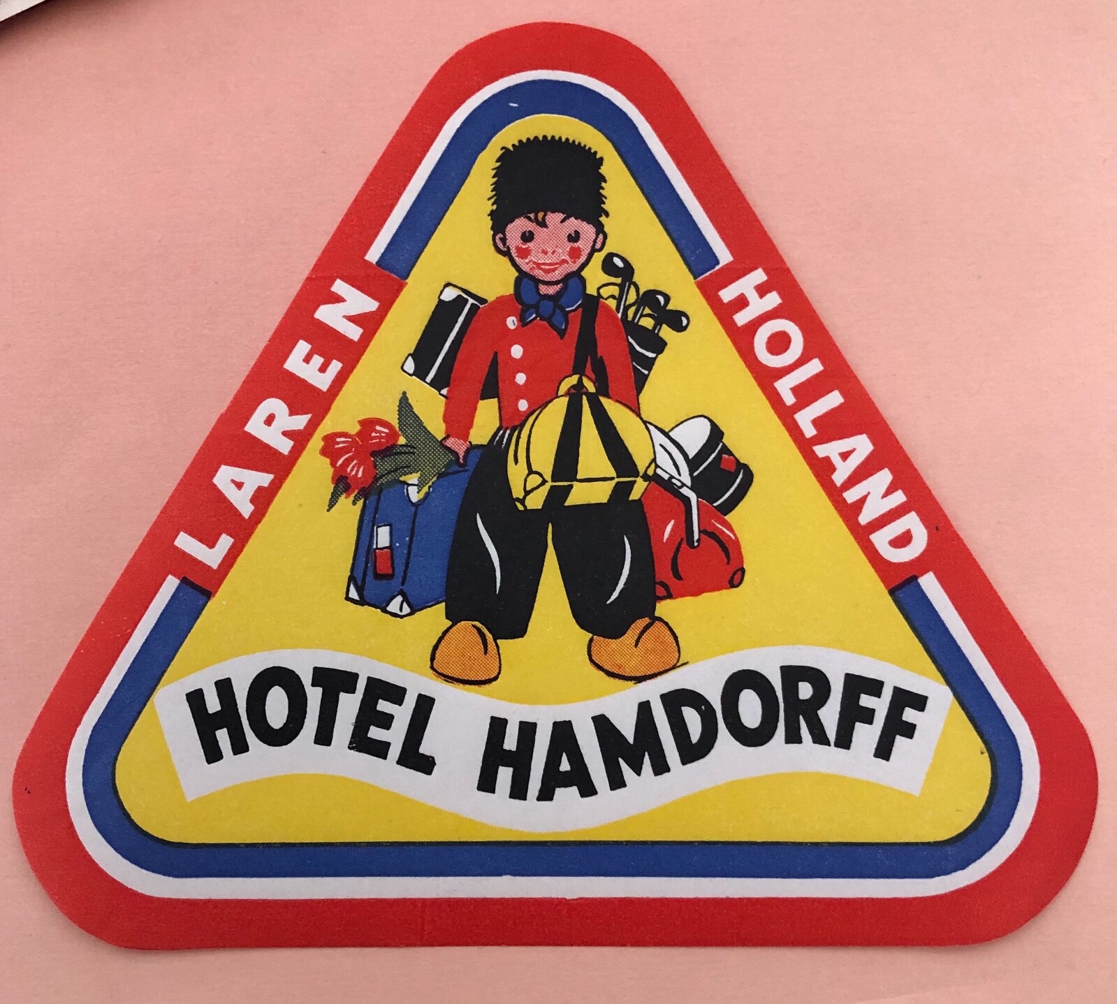Vintage Luggage Label Hotel Hamdorff Laren Holland Bellman Bellhop  -image
