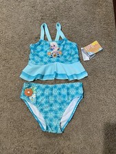 Disney Store Frozen Elsa Floral Tankini 2 PC Swimsuit UPF 50 Girl Size 9/10 NWT