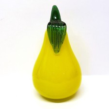 Vintage Murano Hand Blown Pear Art Glass Fruit Green 4.5"