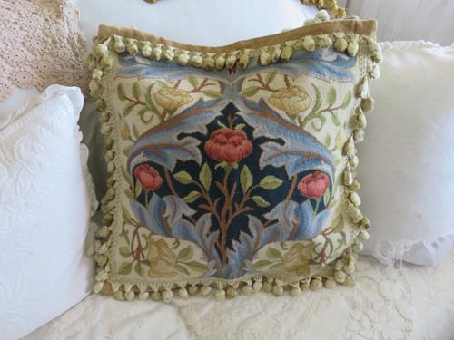 Aubusson Ocean Blue ART DECO Unique Pattern Petit Point Needlepoint Pillow - Picture 2 of 19