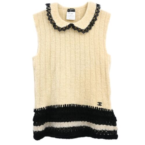 Chanel Sleeveless Sweater White 02A #42 153848