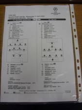 11/04/2007 Teamsheet: Bayern Munich v AC Milan [Champions League] . Footy Progs/