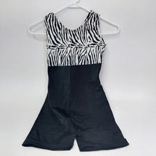 Black White Biketard Unitard Leotard Bodysuit Bike Leg Gymnastics Dance YOUTH