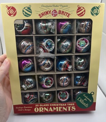 Christopher Radko Shiny Brite 20 Glass Ornaments Small Indents 1940s Design