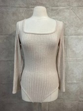 Women's Long Sleeve Bodysuit Beige Size M