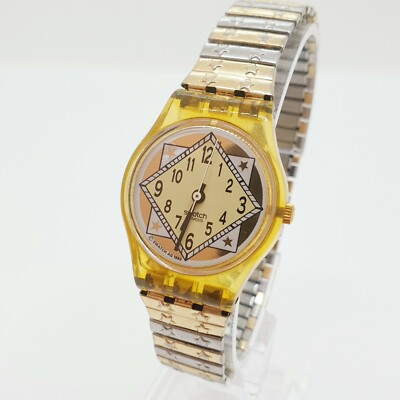 1993 Gold Mandala Yoga Swiss Swatch Lady Watch for Women, 90s