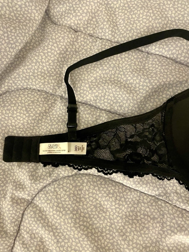 Black White Lace Floral Wireless Bra Bow Fairy Goth Gilligan and O’Malley 36D Foto 4 de 4