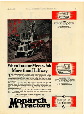 1929 Allis Chalmers Monarch Tractors Ad: Fifty & Seventy Five Models - Milwaukee