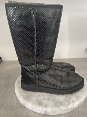 Ugg Australia Classic Tall Snake print boots black Womens size 7 