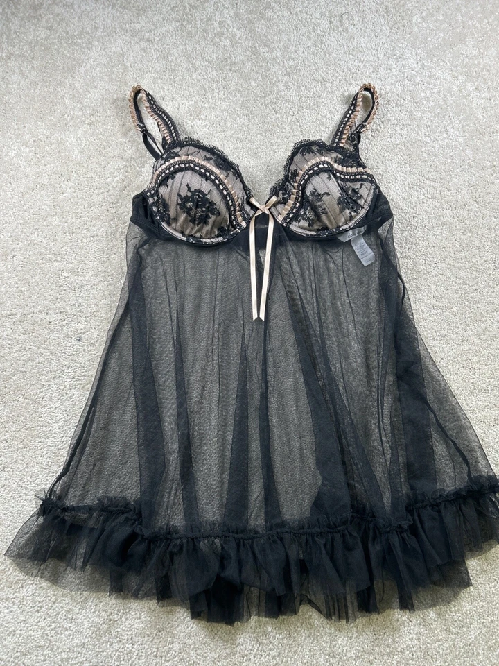 Sexy Babydoll Cami Delicada Talla L Malla Negra Encaje Foto 2 de 4