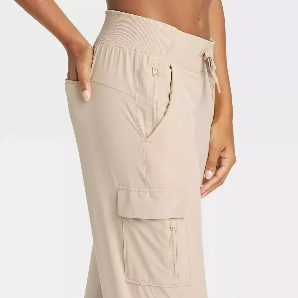 Women's Stretch Woven High-Rise Taper Pants - All In Motion™ Light Beige L