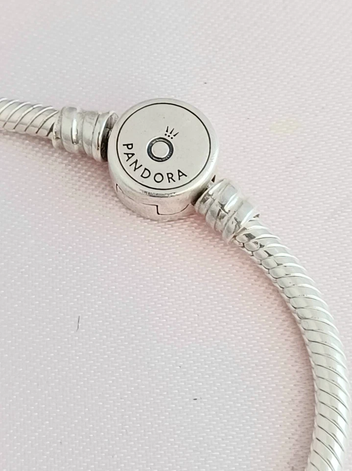 Authentic Pandora Sterling Snake Charm Bracelet with Blue Pave Sapphire Clasp - Image 3 of 4
