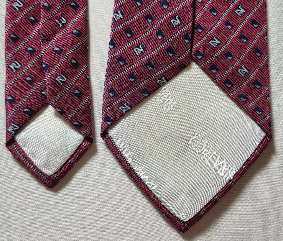 Corbata de Colección Nina Ricci Para Hombre Roja Seda Multi Patrón Hecha en Francia Foto 4 de 4
