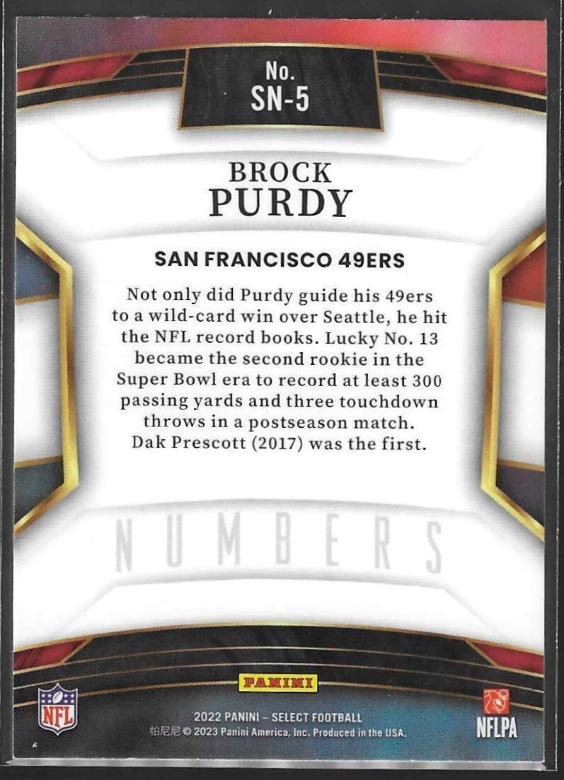 2022 Panini Select Football - Brock Purdy Numbers Rookie Card RC