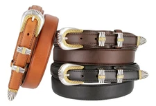 Antique Gold Engraved Buckle Set Genuine Leather Western Ranger Belt