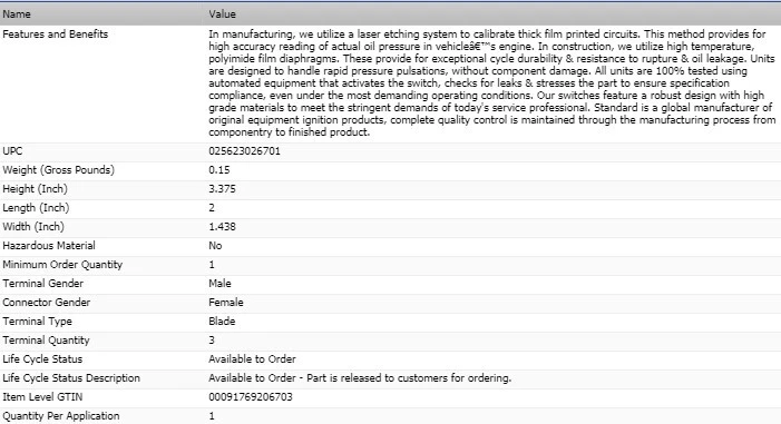油压开关标准适用于 1998 - 2001 雪佛兰 ASTRO — 第 2/4 张图片