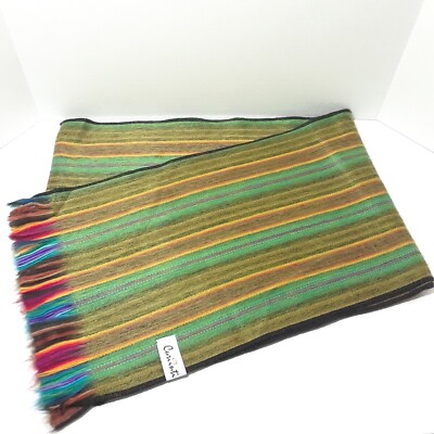Alpaca Blend Green Yellow Striped Scarf 72