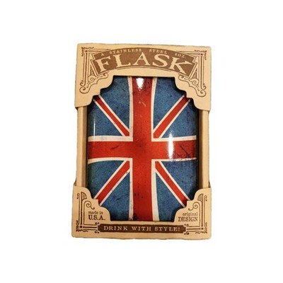 Trixie & Milo ''Union Jack'' British Flag Drinking Flask 8 Oz. Stainless Steel NEW