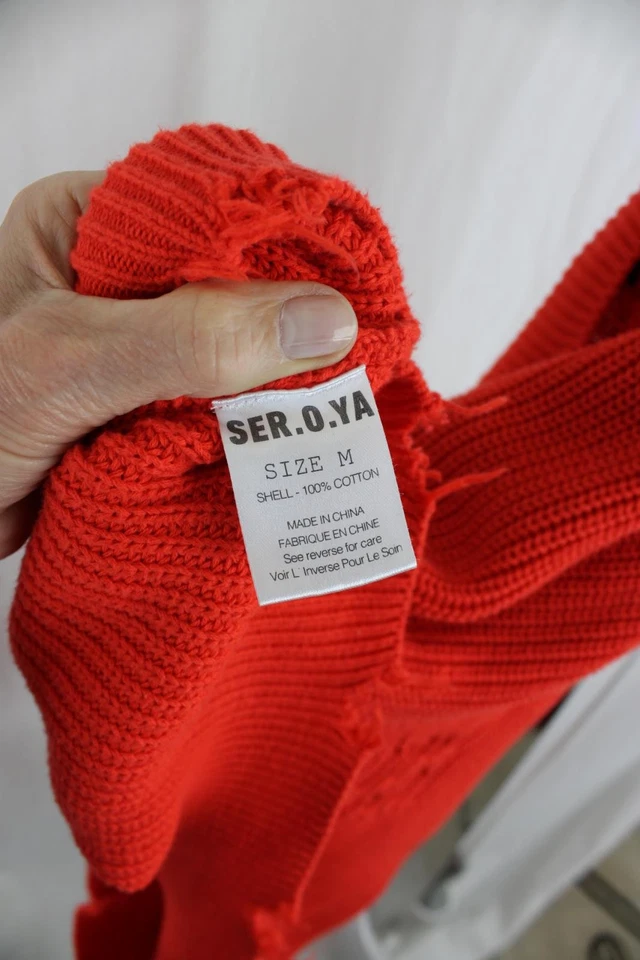 SER.O.YA Women's Orange Cotton Distressed V Neck Long Sleeve Pullover Sweater M - Image 4 of 4