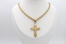 Collar Crucifijo de Oro para Hombre, Cadena Cuerda Francesa de 4mm, Chapado en Oro Pesado de 14k