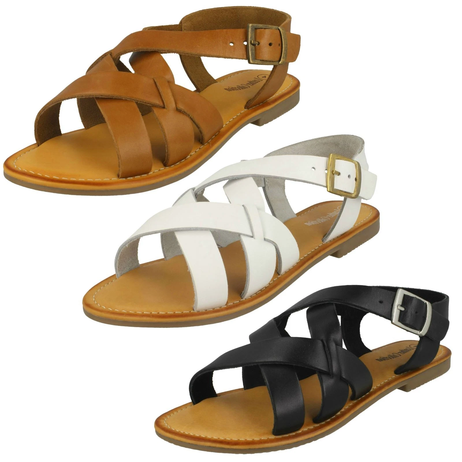 Ladies Leather Collection Buckle Slingback Sandals