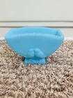 VTG 70’s Fenton Blue Satin Lovebirds Planter – Embossed Birds – Ruffled Rim