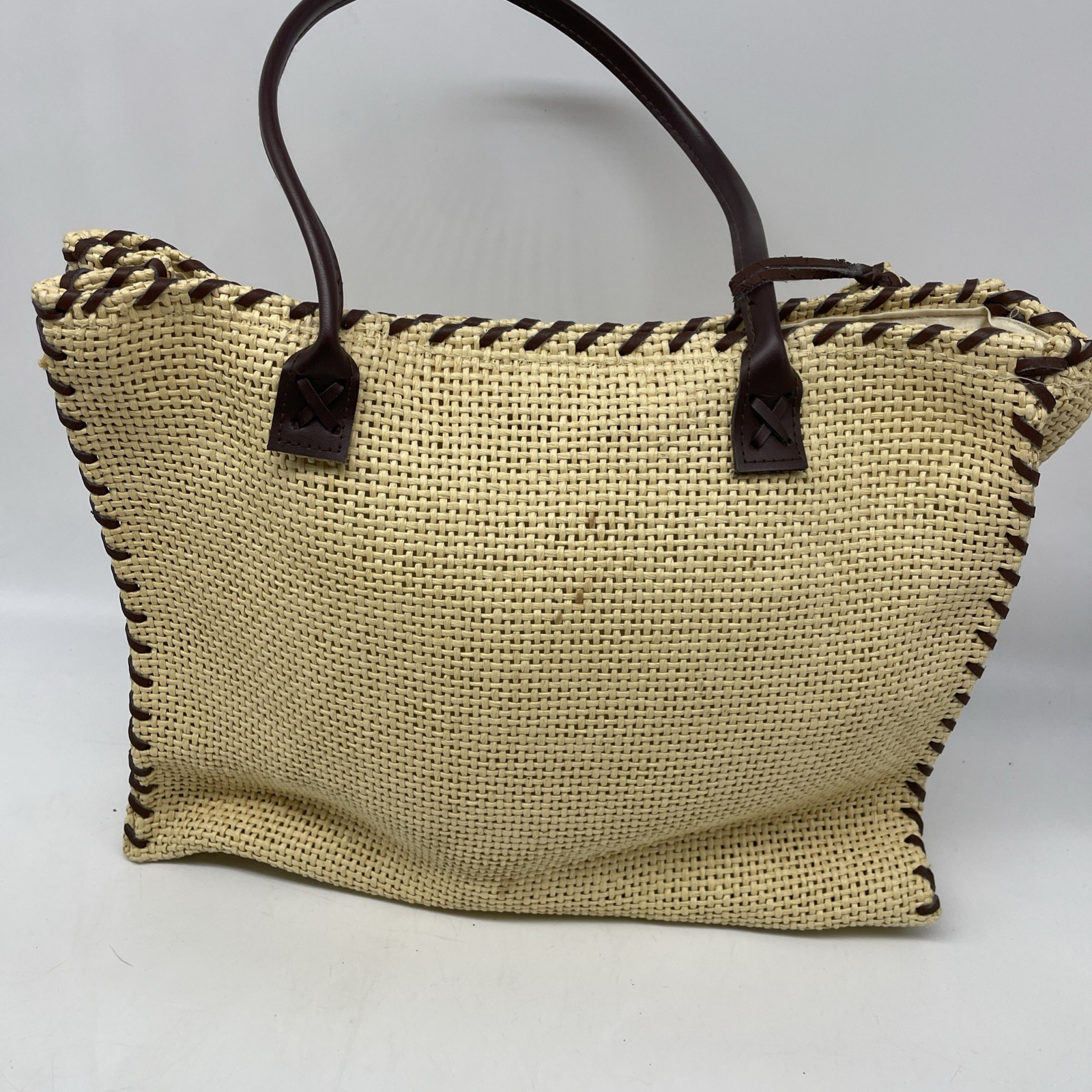 Sun N Sand Beach Tote With Wallet Straw Basket Weave Snap Bag 14” By 11” READ