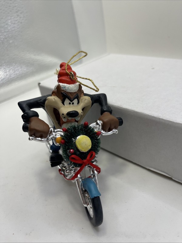 Vintage 1998 Looney Tunes Ornament Taz on Motorcycle-missing Tassel On Hat