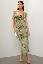 Reformation Dress Sz 0 Maxi Dress Green Floral Print Drape Garden Tea Off Should