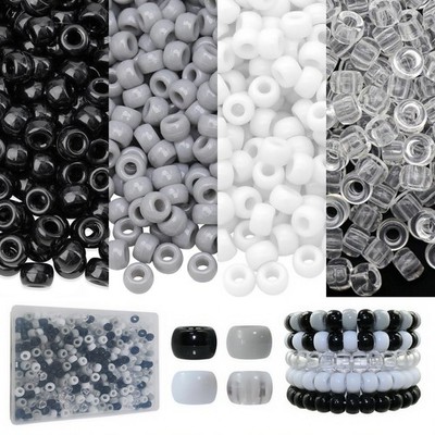 Looconi 500pcs Black White Transparent and Gray Pony Medium Package, 4Colors