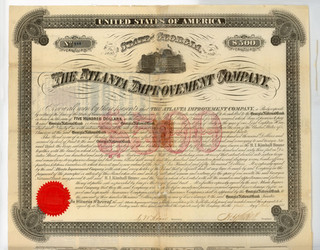 1871. $500. The Atlanta Improvement Company. Kimball House. RN U2. RN P2.